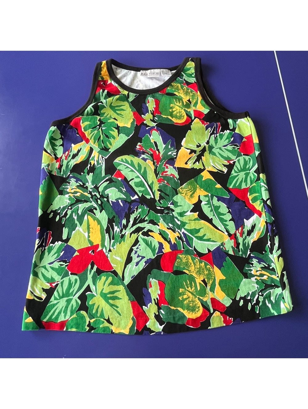 Vintage PREVIEW INTERNATIONAL Tropical Leaf Tank Top Women's Sz M 100%Cotton 90s